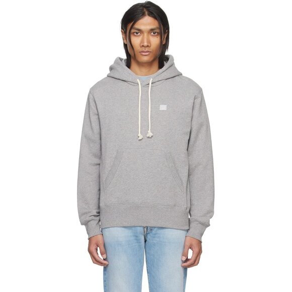 Acne Studios Patch Face Logo Hoodie in Light Grey Melange - Picture 2 of 5